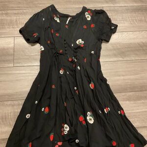 Free People Red and White Puff Sleeve Sundress